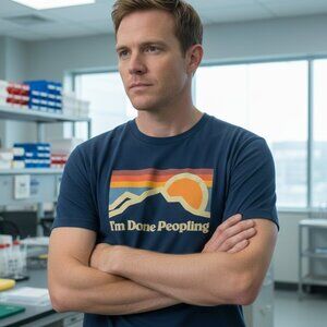 🌄 "I'm Done Peopling" Graphic Tee Retro XL DOM 😴